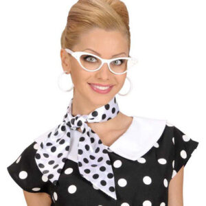 Punkte Satin-Halstuch-Kopftuch zum Knoten weiss-schwarz