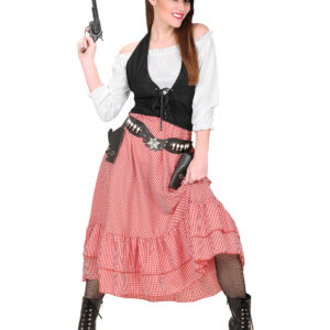 Wildwest Damenkostüm Cowgirl weiss-schwarz-rot