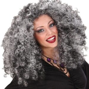 Hexe Locken-Perücke grau-schwarz