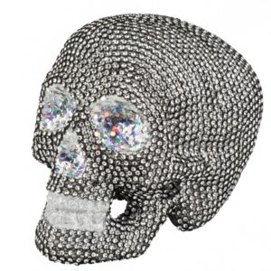 Totenschädel mit Schmucksteinen Halloween-Partydeko silber 19 x 15cm