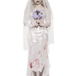 Zombie Braut Halloween Damenkostüm weiss-rot
