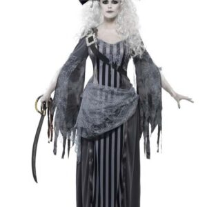 Geister-Piratin Damenkostüm Halloweenkostüm grau-schwarz-weiss