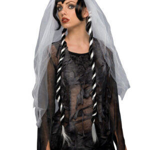 Gothic-Braut Perücke mit Zöpfen schwarz-weiss