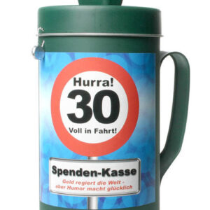 Spendenkasse 30. Geburtstag Geschenkidee grün-bunt 19x9