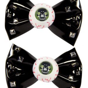 Kreepsville-Haargummis Augen mit Schleifen Halloween-Haarschmuck 2 Stück schwarz-weiss