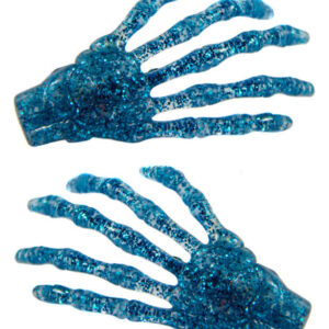 Kreepsville-Haarklammern Glitzernde Skeletthände 2 Stück blau 7cm