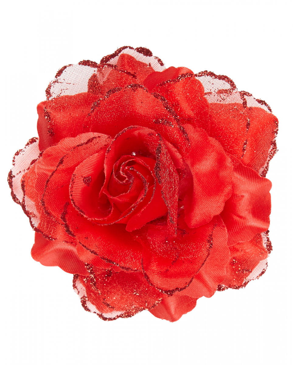 Haarspange rote Glitter-Rose