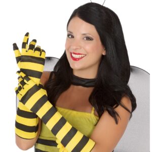 Lange Handschuhe mit Bienenmuster gelb-schwarz