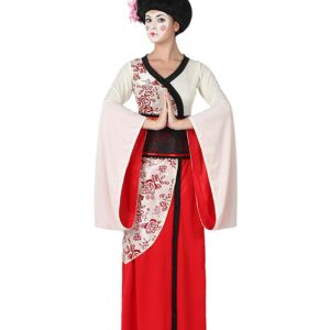 Edle Geisha Damenkostüm Kimono rot-weiss