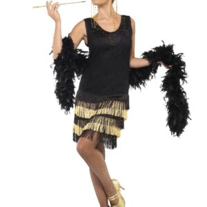 20er Charleston Can Can Jazz Damenkostüm Fransen schwarz-gold