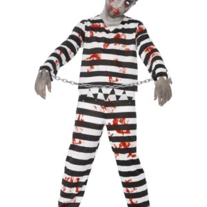 Zombie Gefangener Sträfling Halloween Kinderkostüm schwarz-weiss-rot
