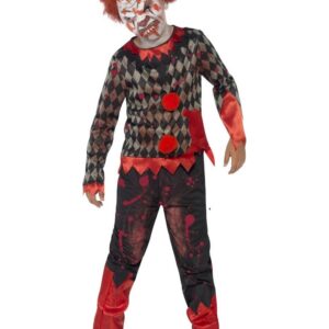 Blutiger Zombie-Clown Halloween Kinderkostüm rot-schwarz