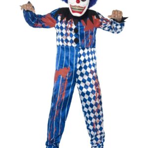 Schauriger Clown Halloween Kinderkostüm mit Maske weiss-blau-rot
