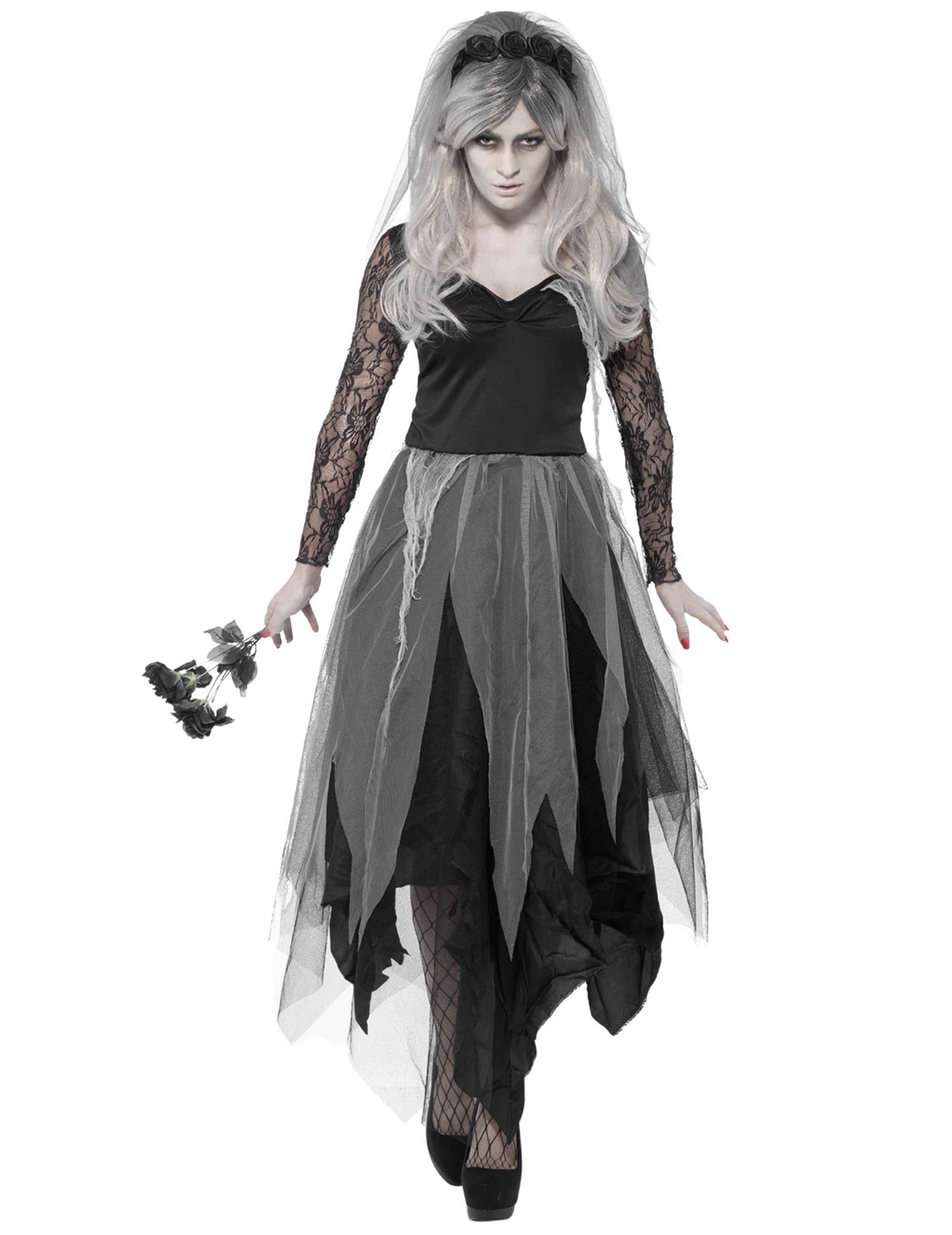 Finstere Geisterbraut Halloween-Kostüm für Damen schwarz-grau