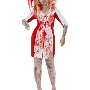 Blutige Zombie Krankenschwester Halloween Plus Size Damenkostüm rot-weiss