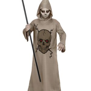 Tod-Kinderkostüm Sensenmann mit Totenkopf-Aufdruck grau