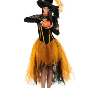 Kürbis Hexe Damenkostüm orange-schwarz