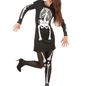 Elegantes Skelett-Damenkostüm Halloween schwarz-weiss