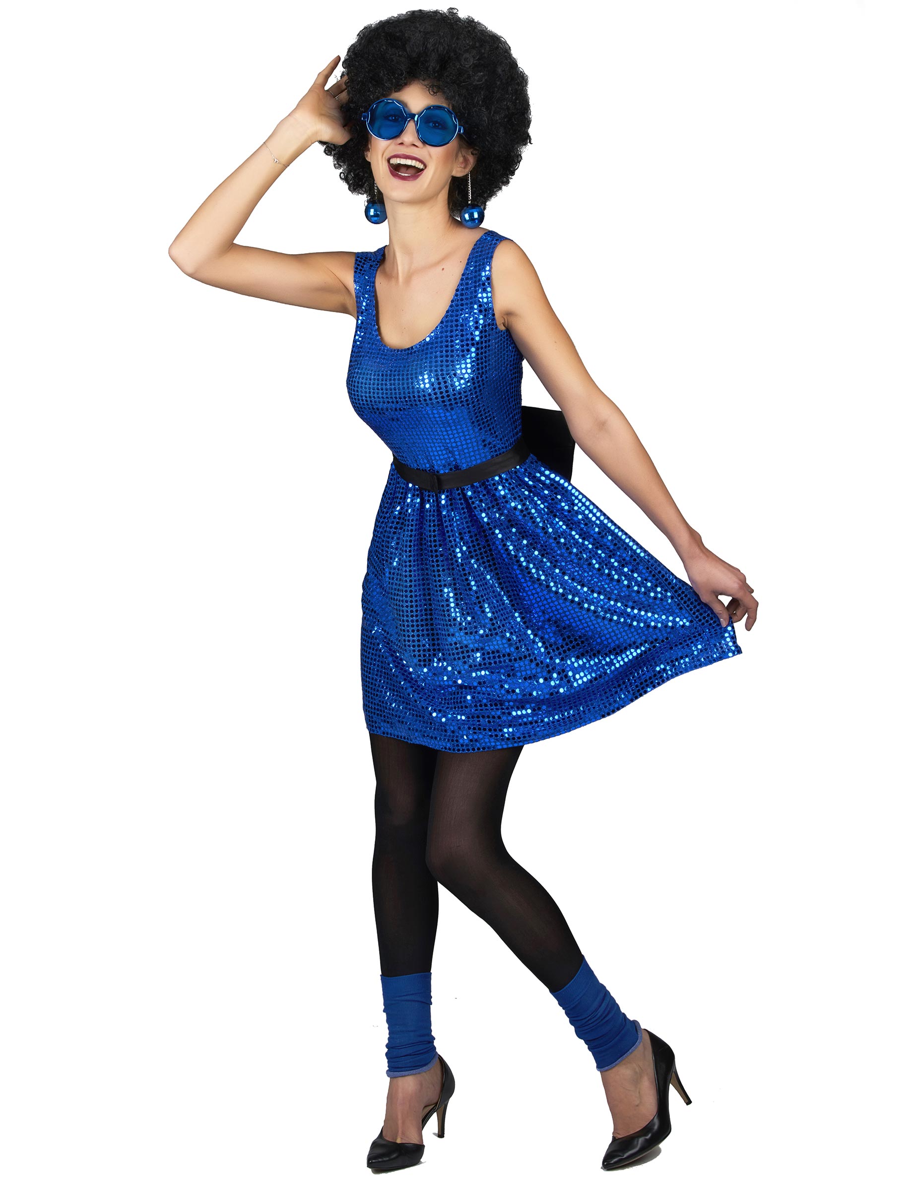Discokostüm Pailletten-Kleid für Damen blau