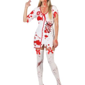 Zombie-Krankenschwester Halloween-Damenkostüm weiss-rot