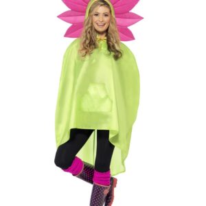Party Poncho Blume grün-pink