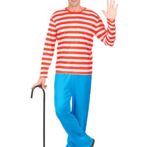 Weltenbummler Kostüm rot-weiss-blau mit Brille