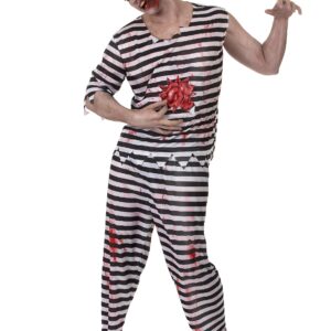 Zombie Häftling Halloweenkostüm schwarz-weiss-rot