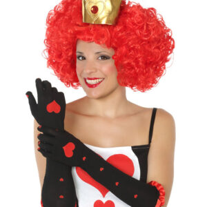 Handschuhe Herzkönigin lang schwarz-rot