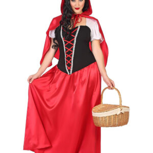 Elegantes Rotkäppchen Kleid Damen Kostüm rot-schwarz-weiss