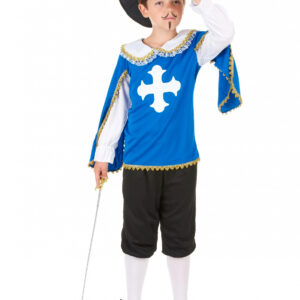 Kinderkostüm Musketier Ritter blau-weiss-schwarz