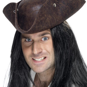 Piraten-Hut Dreispitz in Lederoptik braun