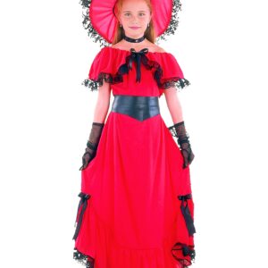Scarlett-Kinderkostüm Wilder Westen Südstaaten-Lady rot-schwarz