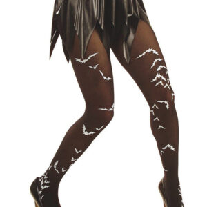 Halloween-Strumpfhose mit Fledermäusen schwarz-weiss