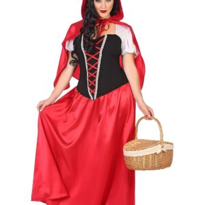 Elegantes Rotkäppchen Kleid Damen Kostüm rot-schwarz-weiss