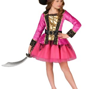 Piratinnen-Mädchenkostüm pink-gold-schwarz
