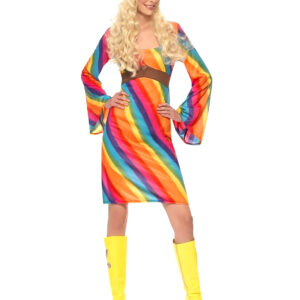 Hippie Damenkostüm Regenbogen bunt